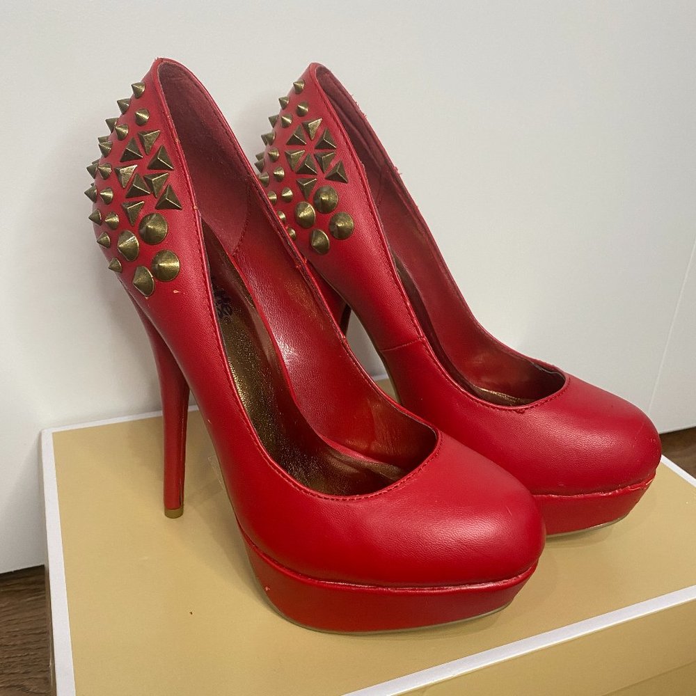 5" Inch Red Studded Platform Heels - Size: 6  - *Unworn*